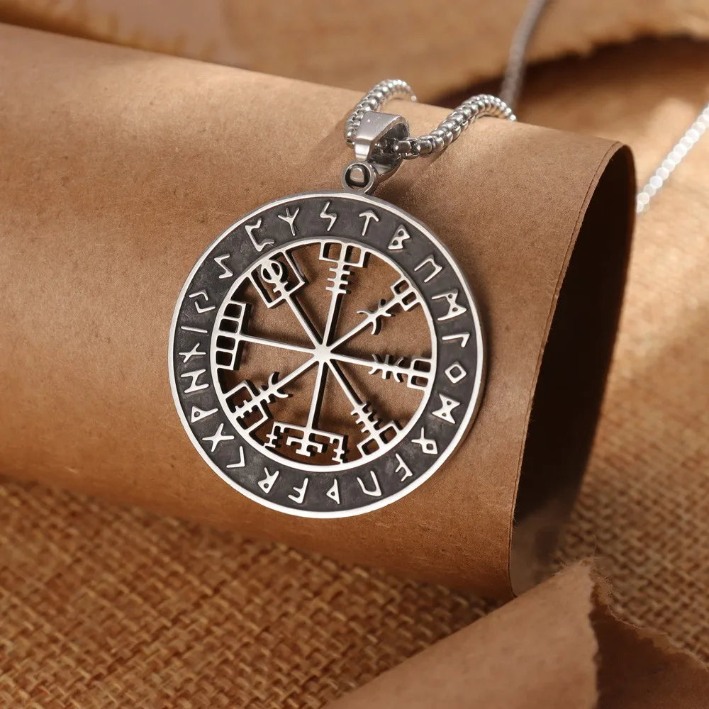 Siyah gümüş Viking Pusula Vegvisir Kolye Ucu