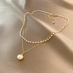 Collier Double Elégant avec Pendentif Perle or
