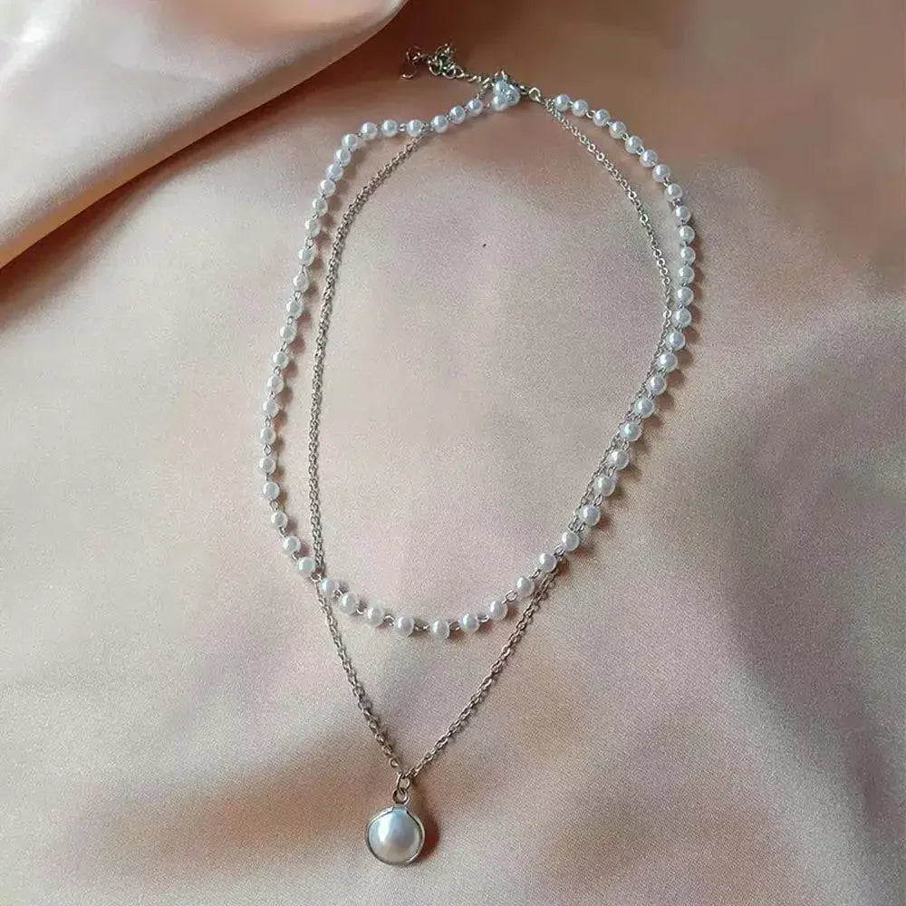 Collier Double Elégant avec Pendentif Perle argent