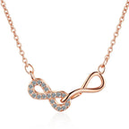 Collier Double Pendentif Infini et Zircon or rose