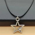 Collier en Cuir Pendentif Double Etoile
