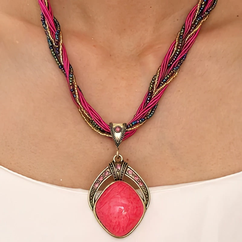 Ethnic Necklace with Large Oval Pendant 