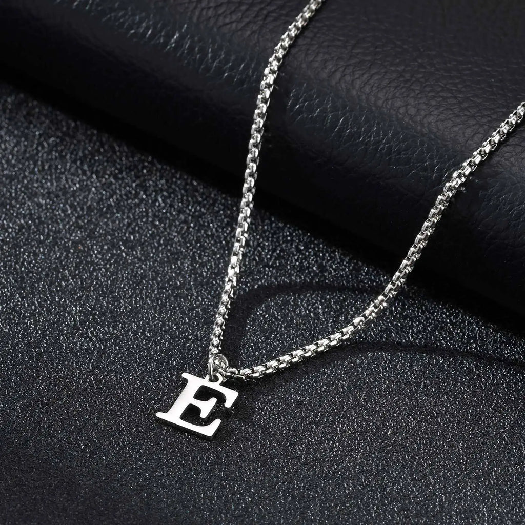 Men's necklace with initial E pendant