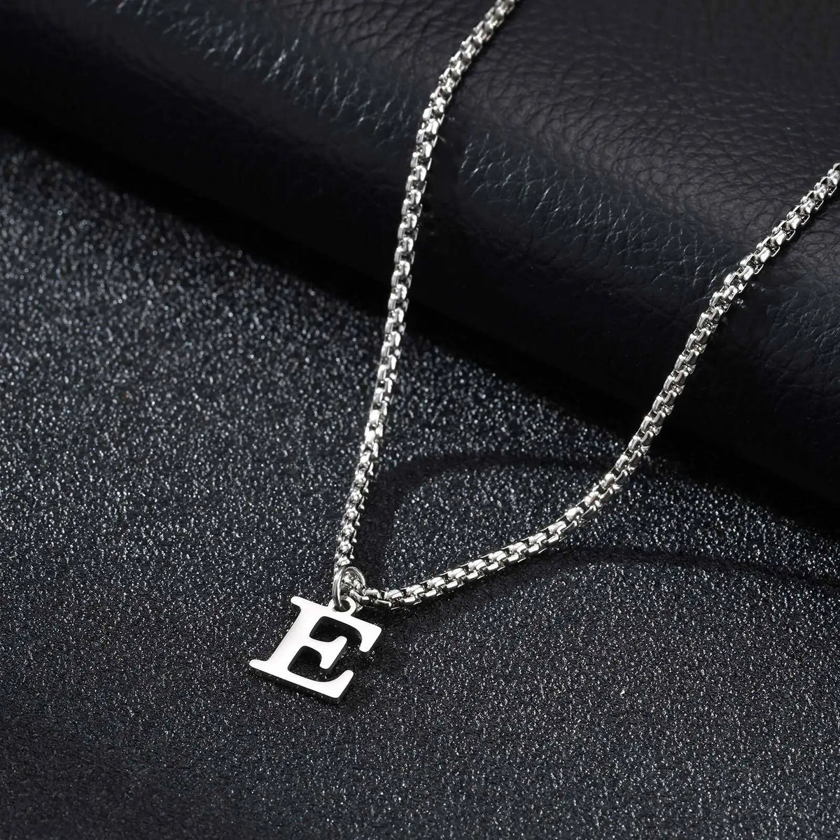 Men's necklace with initial E pendant