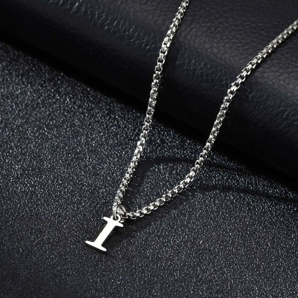 Men's necklace with initial I pendant