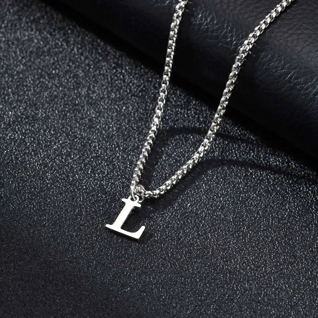 Men's necklace with initial L pendant