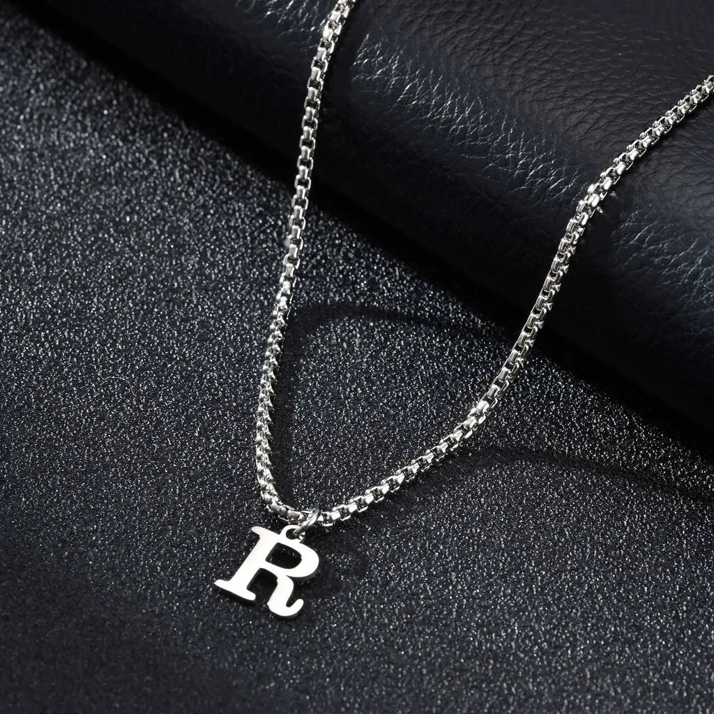Men's necklace with initial R pendant