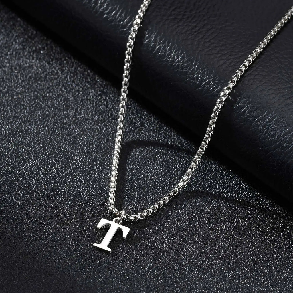 Men's necklace with initial T pendant