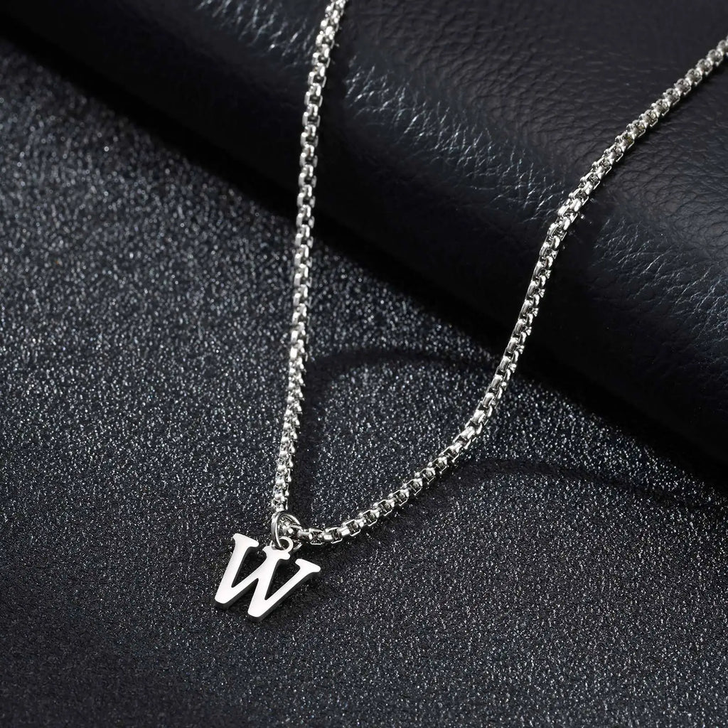 Men's necklace with initial W pendant