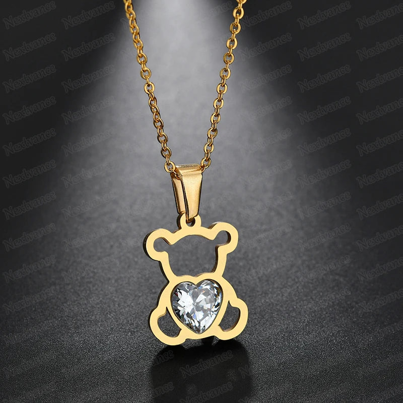 Stone Bear Necklace Gold