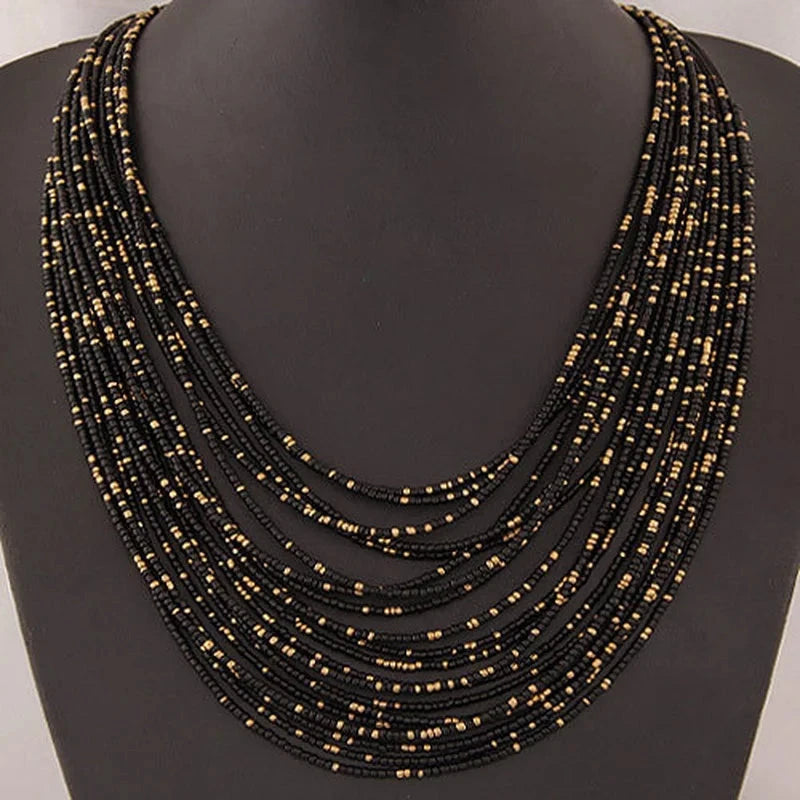 Collier Pendentif Ethniques Africains Multirangs noir