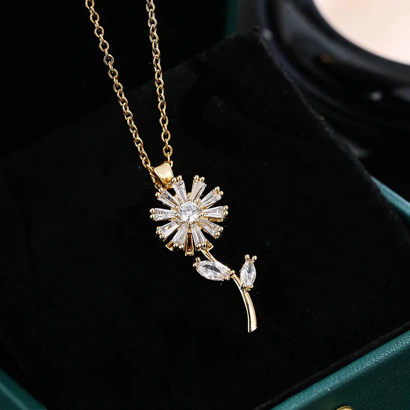Collier Pendentif Fleur de Tournesol Tournante Anti-Stress or
