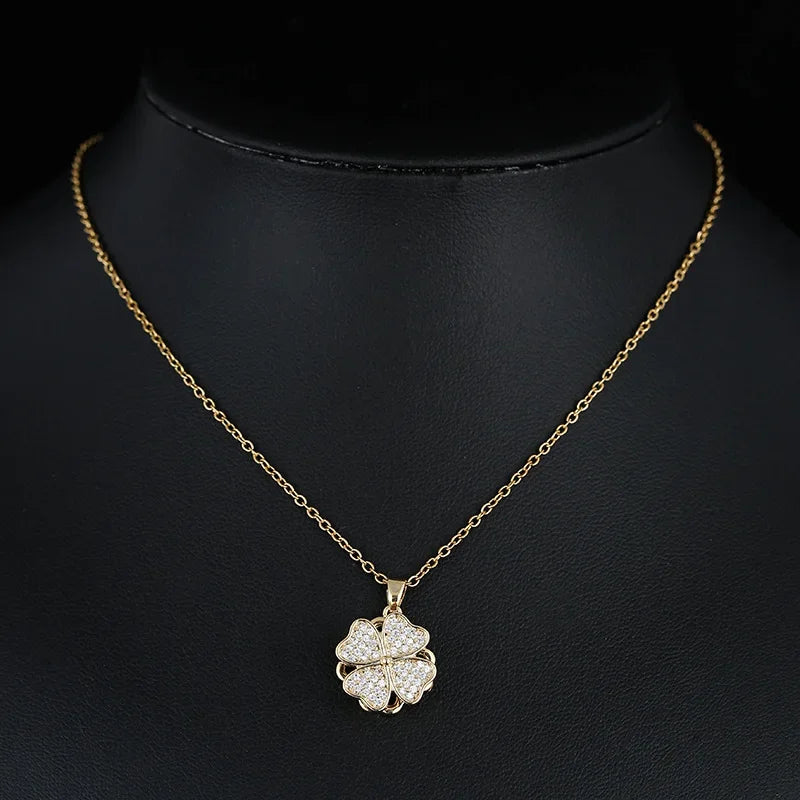 Collier Pendentif Fleur en Zircon Tournante Anti-Stress or