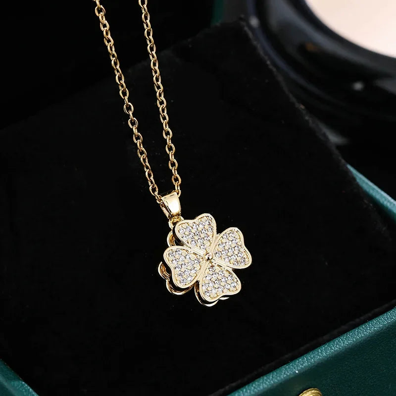 Collier Pendentif Fleur en Zircon Tournante Anti-Stress or