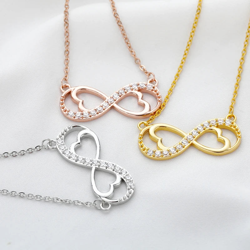 Infinity Heart Pendant Necklace with Zircon