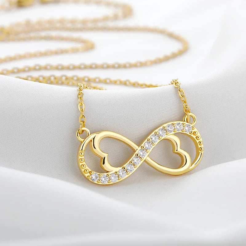 Infinity Heart Pendant Necklace with Zircon Gold