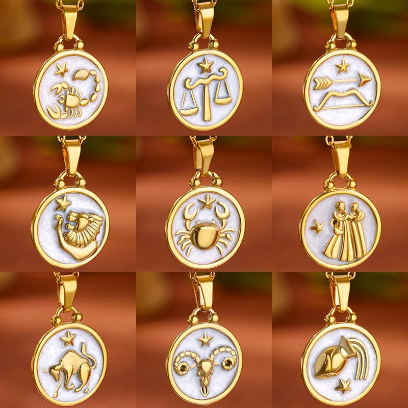 Ogrlica privjesak zlato i bijelo znak Zodijaka 12 konstelacija