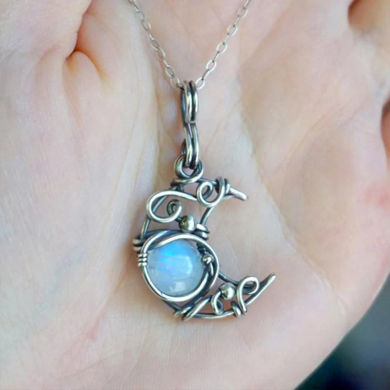 Collier Pendentif Pierre de Lune Vintage c