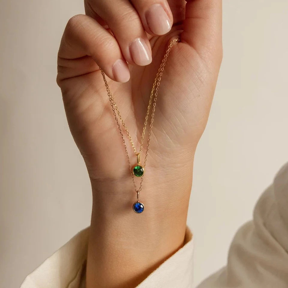 Birthstone Pendant Necklace Gold & Silver 