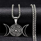 Collier Pendentif Roue d'Hécate Sorcellerie Wiccan Strophalos argent 50 cm