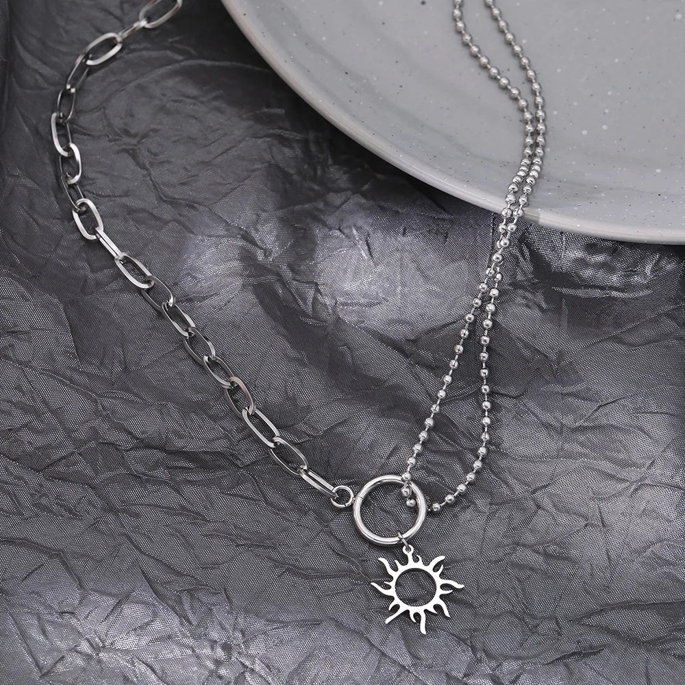 Collier Pendentif Soleil Asymétrique argent