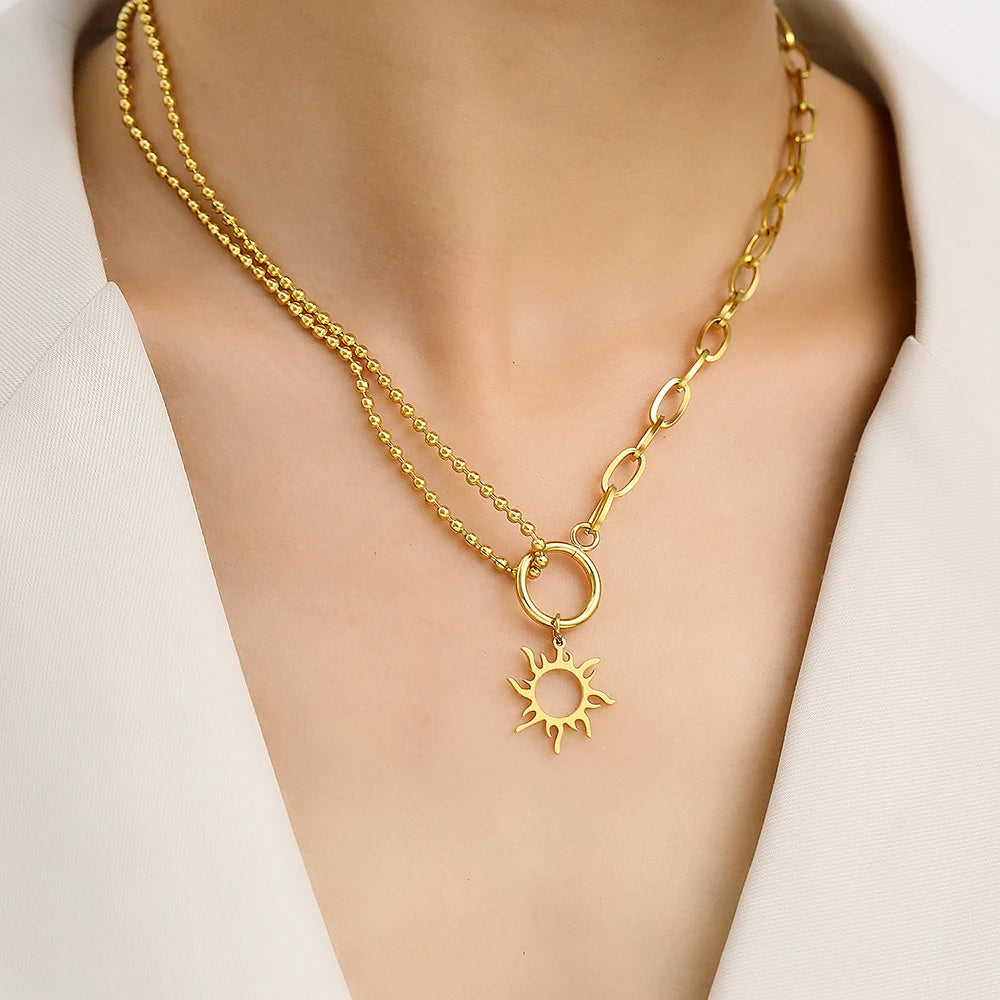 Collier Pendentif Soleil Asymétrique or