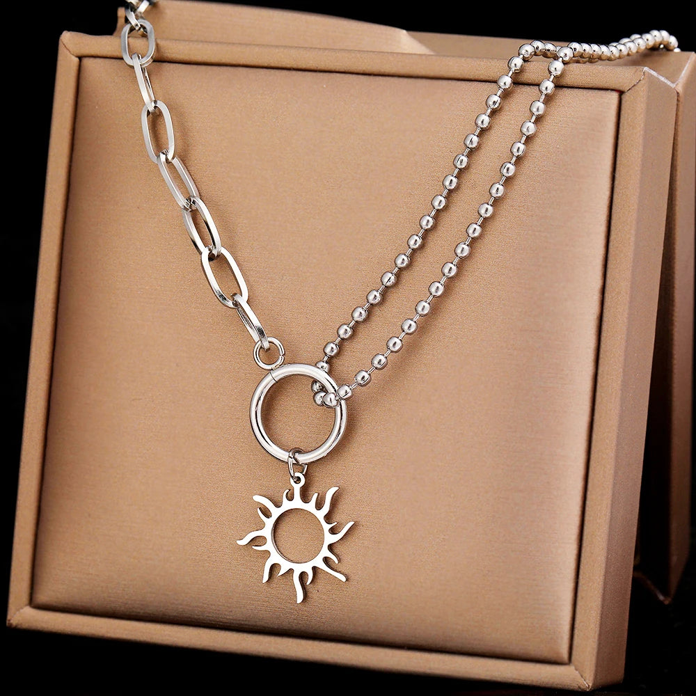 Collier Pendentif Soleil Asymétrique argent