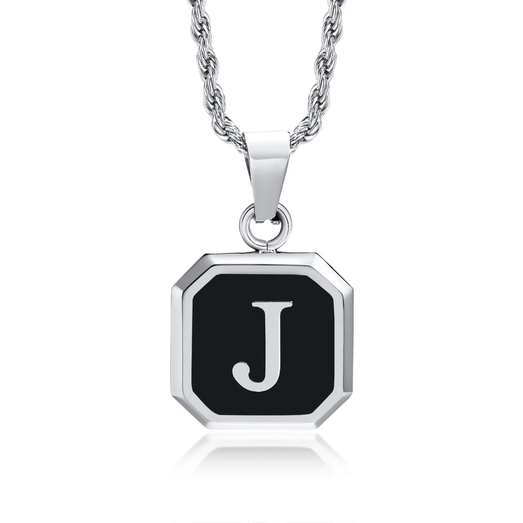 Men's necklace with hexagonal initial pendant j