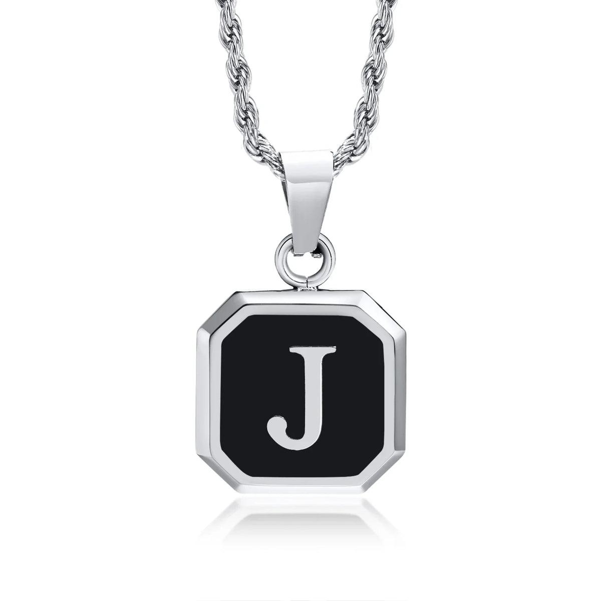 Men's necklace with hexagonal initial pendant j