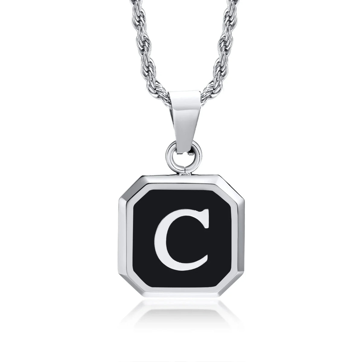 Men's necklace with hexagonal initial pendant c