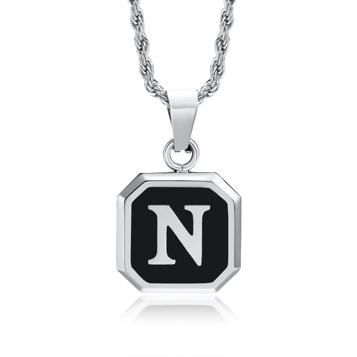 Men's necklace with hexagonal initial pendant n