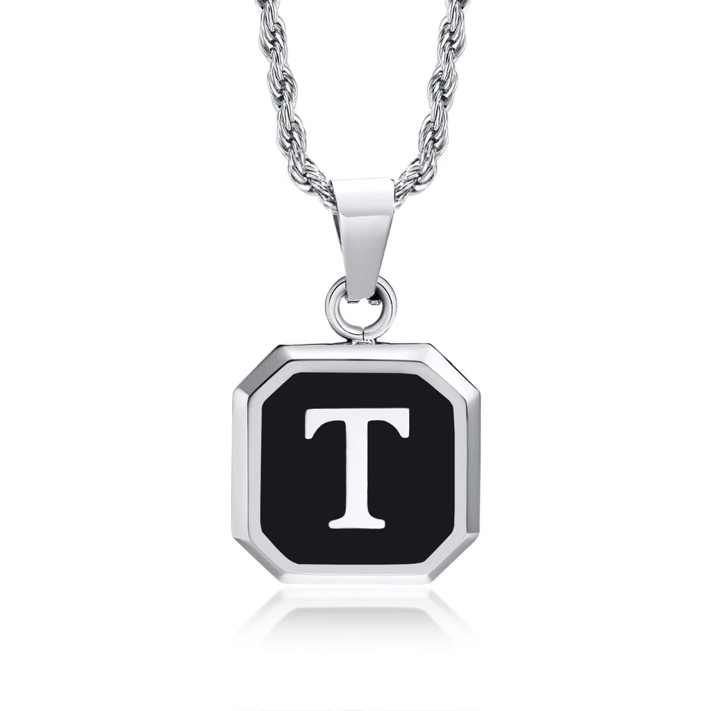 Men's necklace with hexagonal initial pendant t