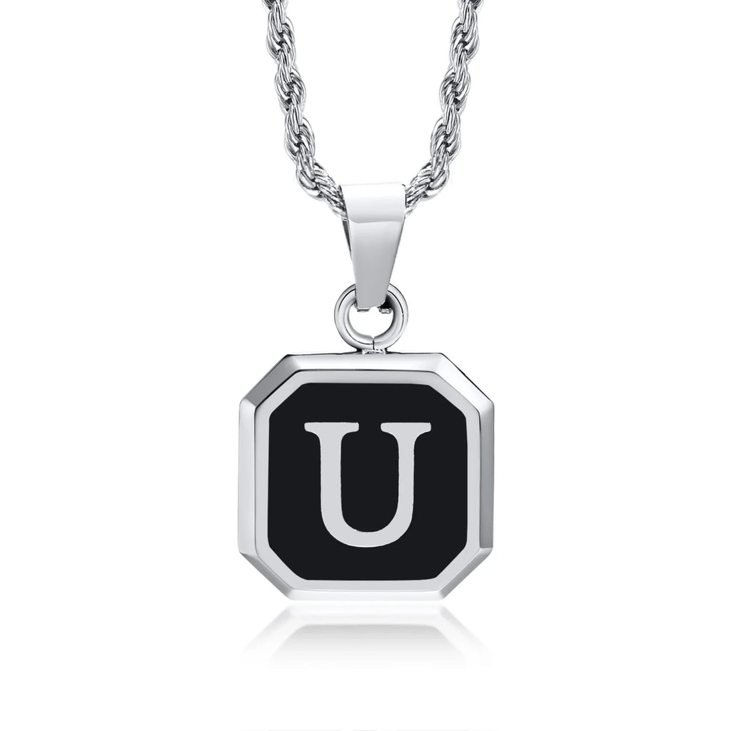 Men's necklace with hexagonal initial pendant u