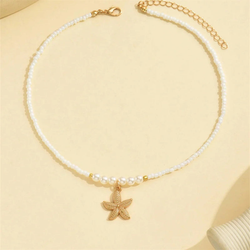 Deniz Yıldızı ve Kabuk Kolye Ucu ile Choker Kolye