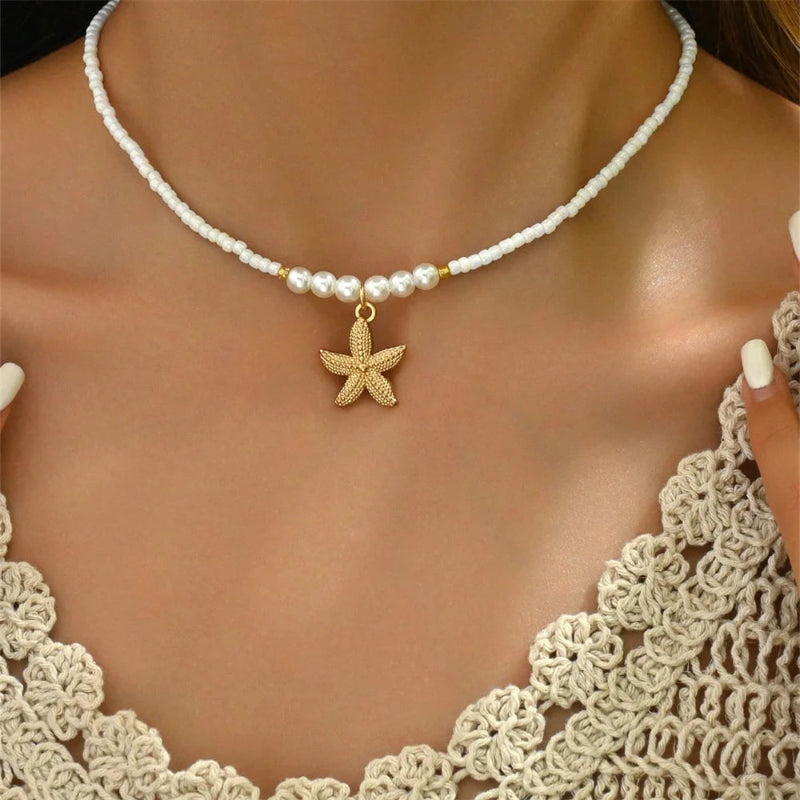 Deniz Yıldızı ve Kabuk Kolye Ucu ile Choker Kolye