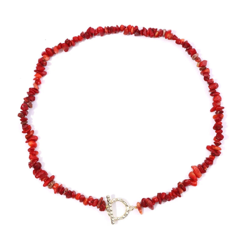 Collier Ras de Cou avec Pendentif en Pierres Naturelles Corail rouge