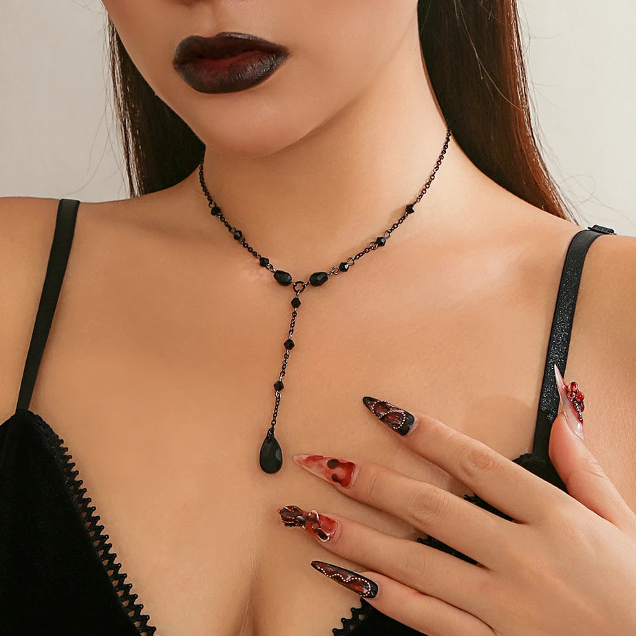 Gotik Stil Siyah Su Damlası Kolye Ucu Choker Kolye