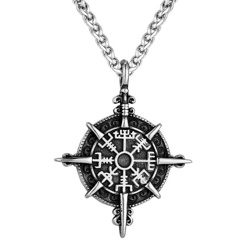 Vegvisir Pusula Kolye Ucu ile Viking Kolyesi gümüş