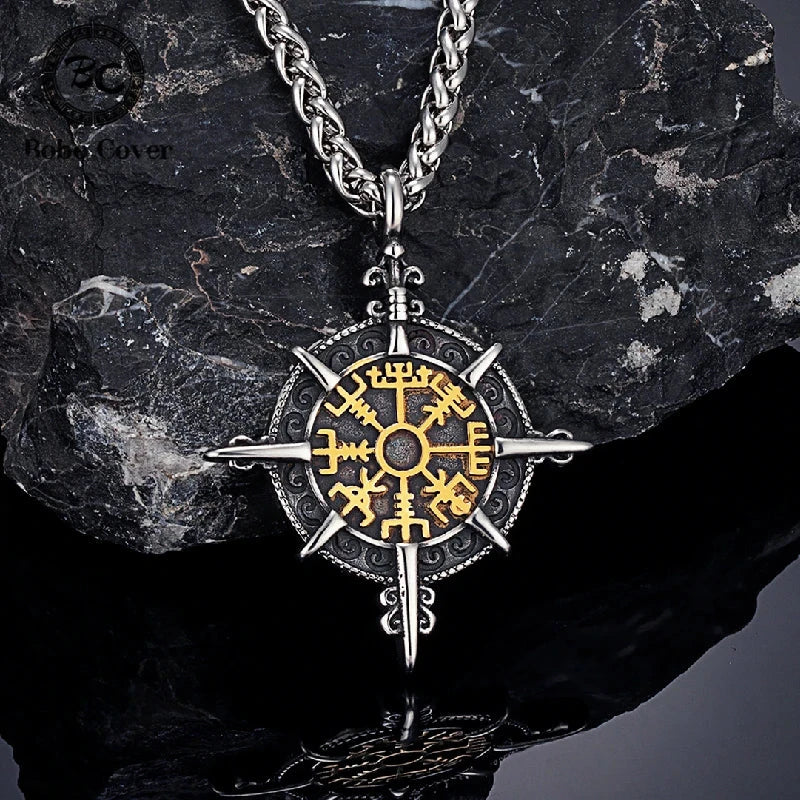 Vegvisir Pusula Kolye Ucu ile Viking Kolyesi altın
