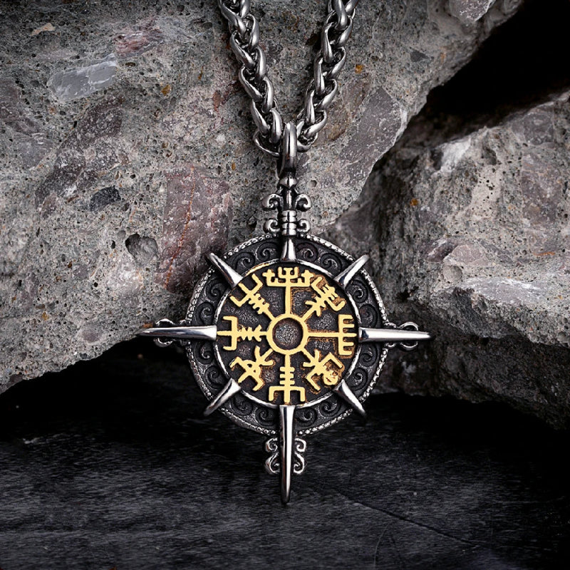 Vegvisir Pusula Kolye Ucu ile Viking Kolyesi altın