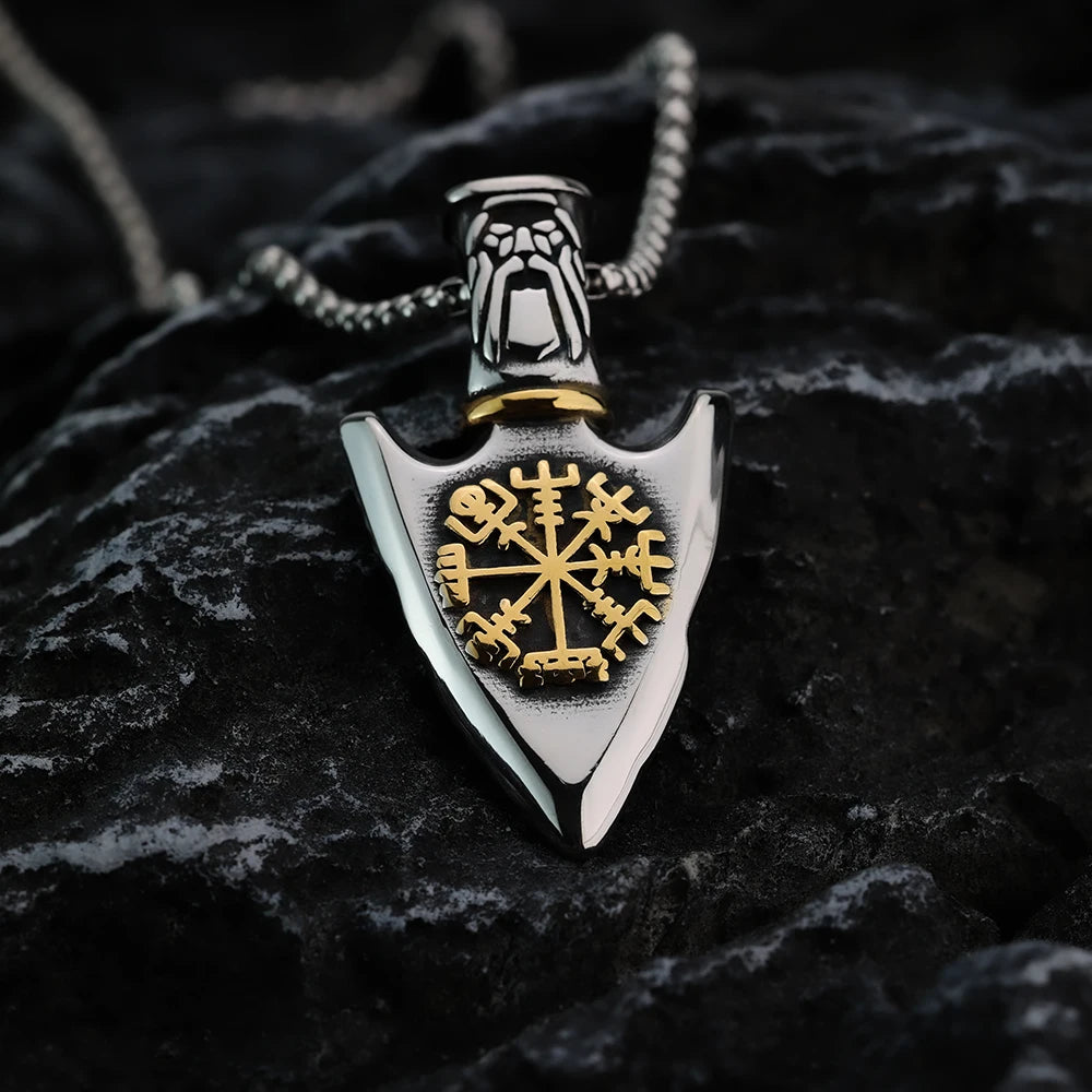 Vegvisir Ok Uçlu Viking Kolye Altın