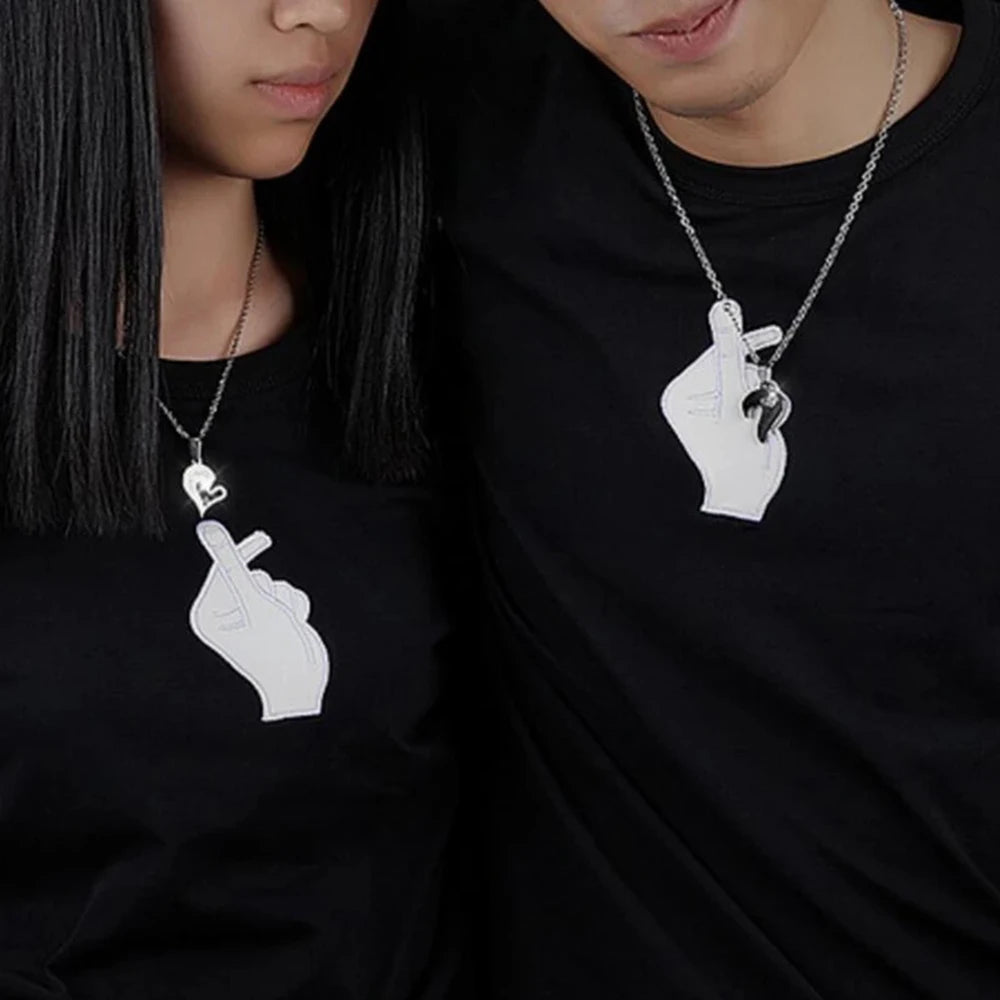 Colliers pour Couples Meilleurs Amis Pendentif Coeur argent et noir 2