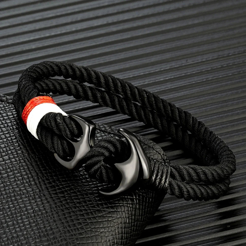 Double anchor bracelet black