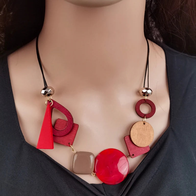 Collier Pendentif Asymétrique de Style Bohême rouge