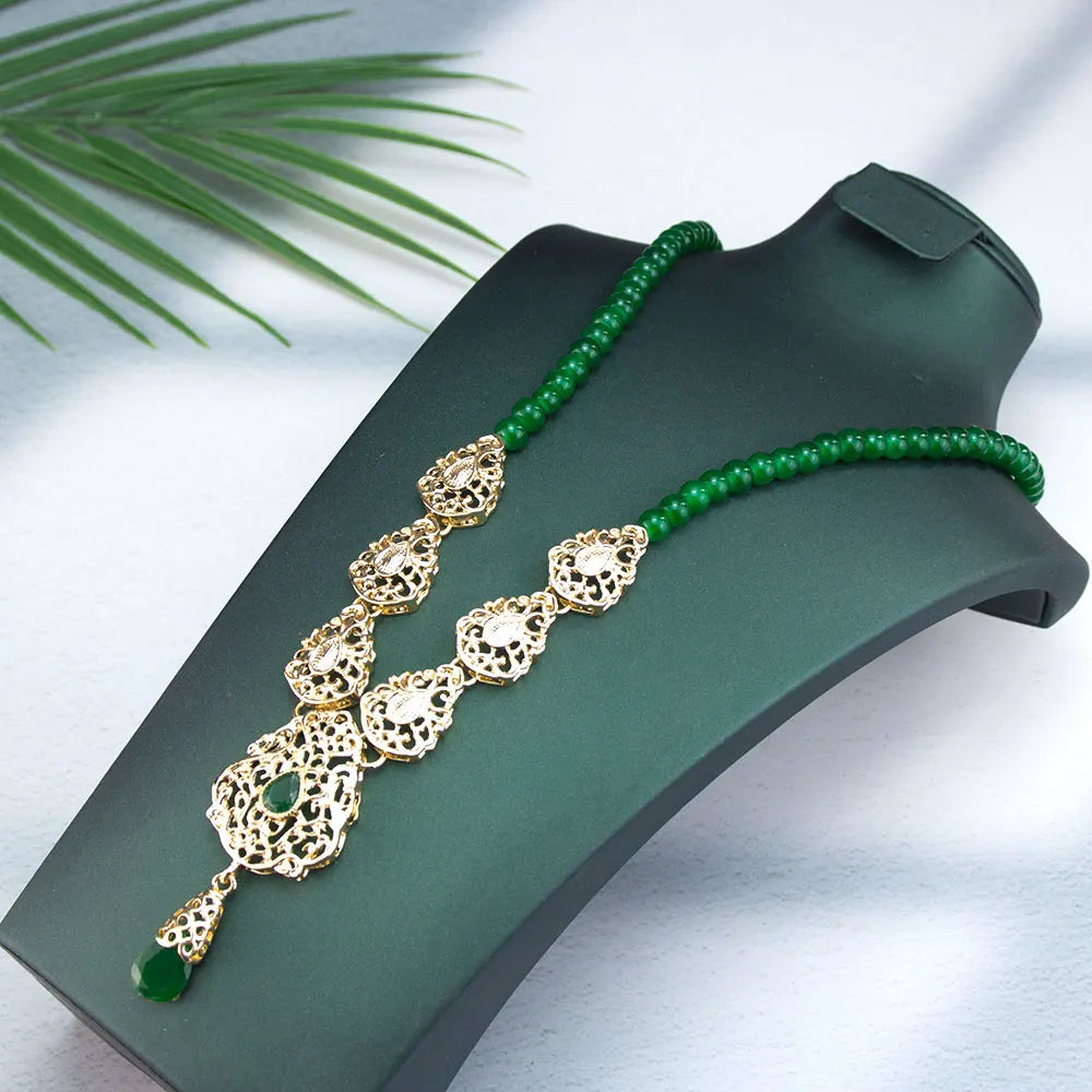 Long necklace with traditional green Arabic wedding pendant