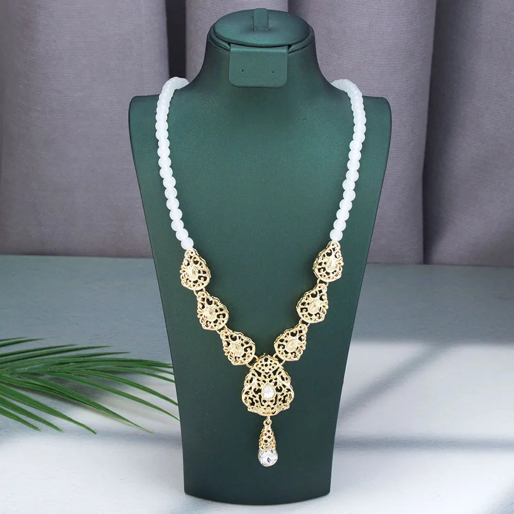 Long necklace with traditional white Arabic wedding pendant