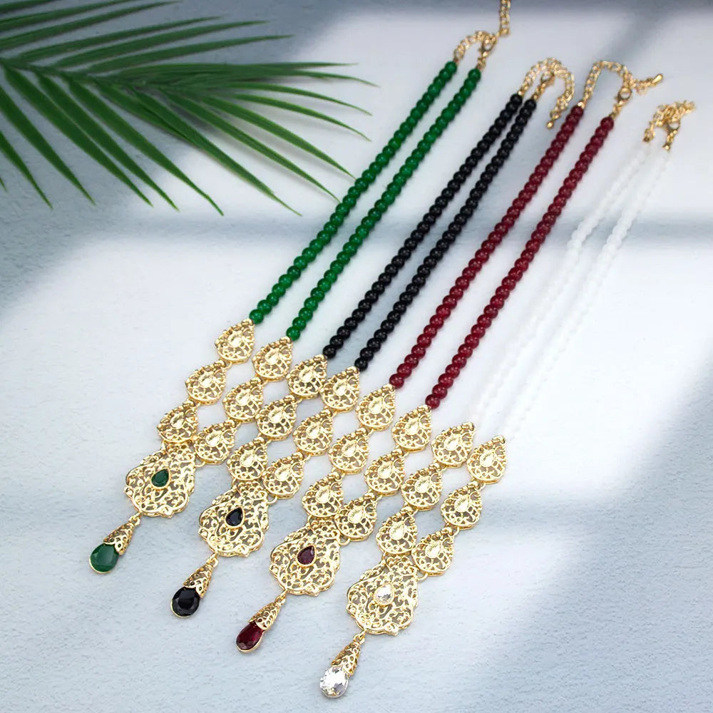 Long necklace with traditional red Arabic wedding pendant