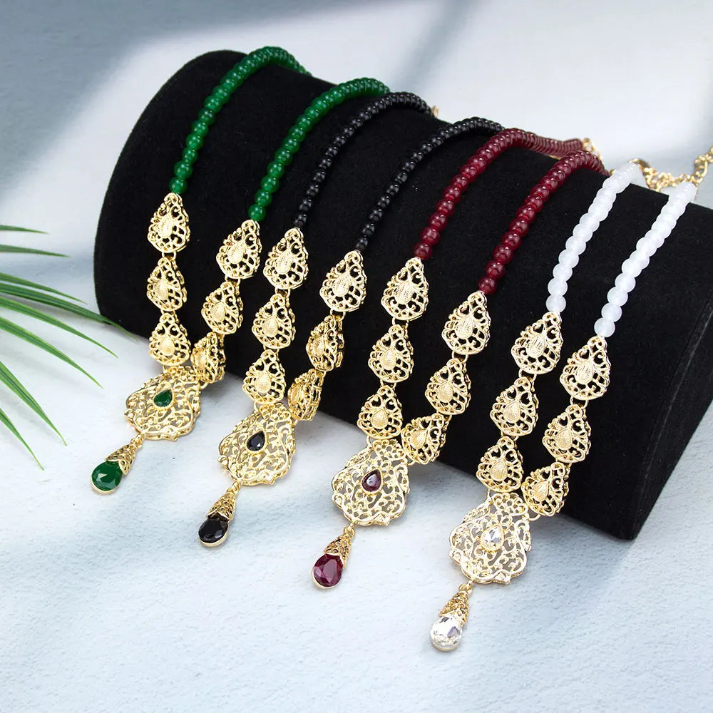 Long necklace with traditional white Arabic wedding pendant