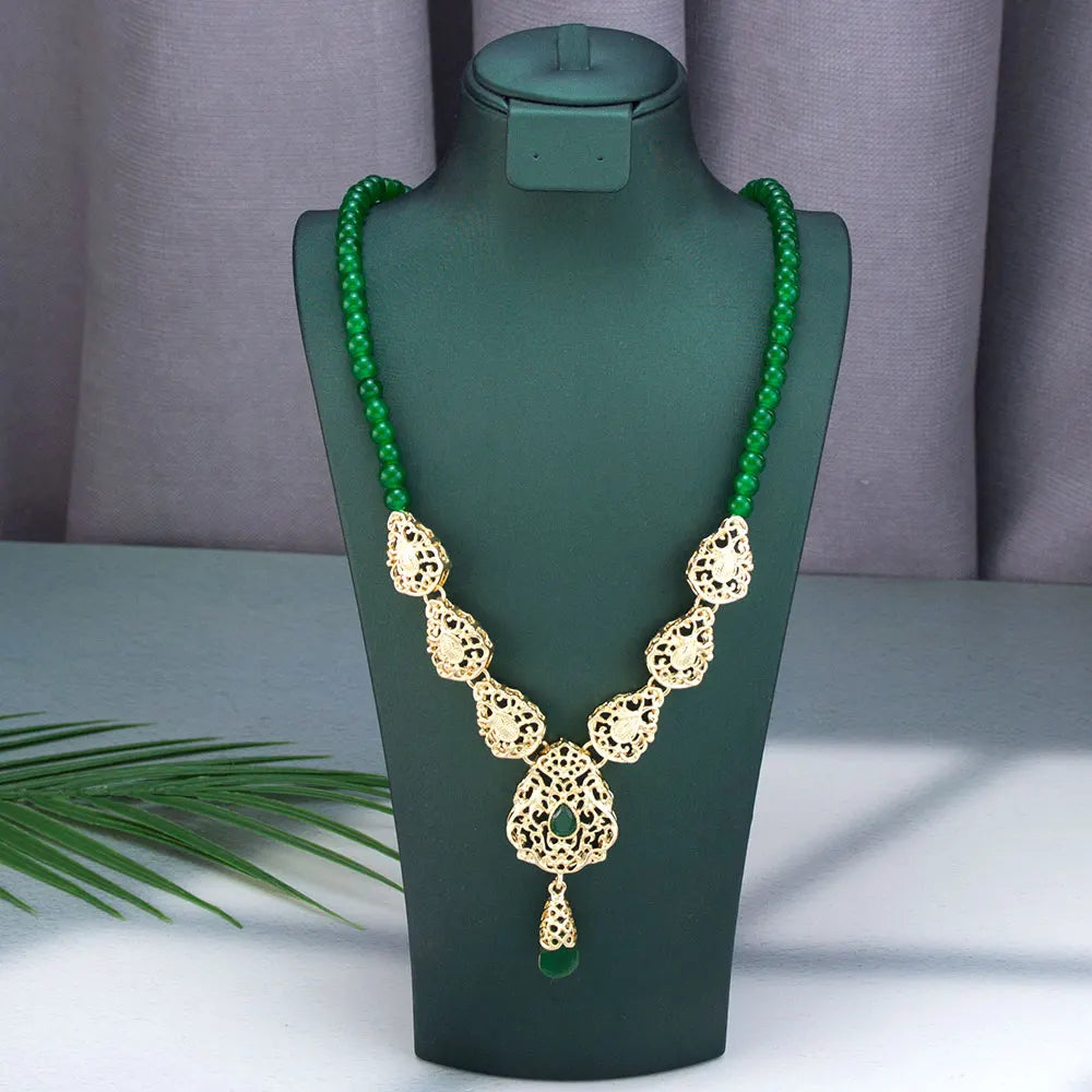 Long necklace with traditional green Arabic wedding pendant