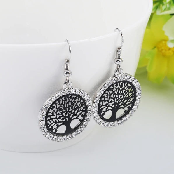 Tree of Life Black Earring